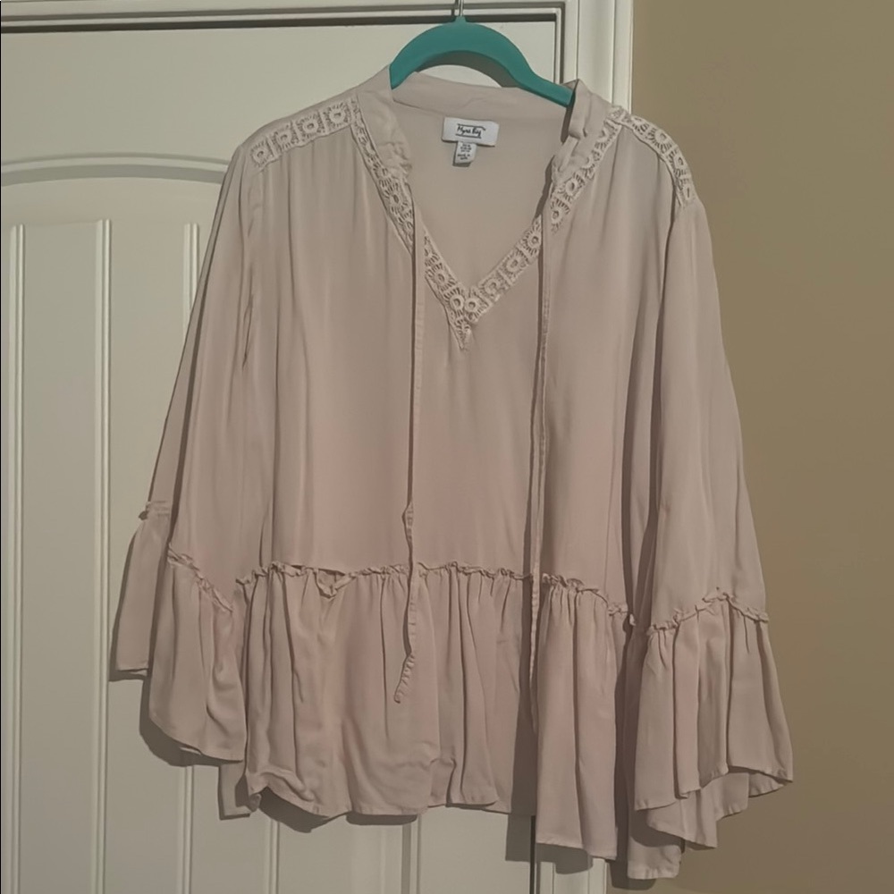 Women's Beige Lace Trim Blouse